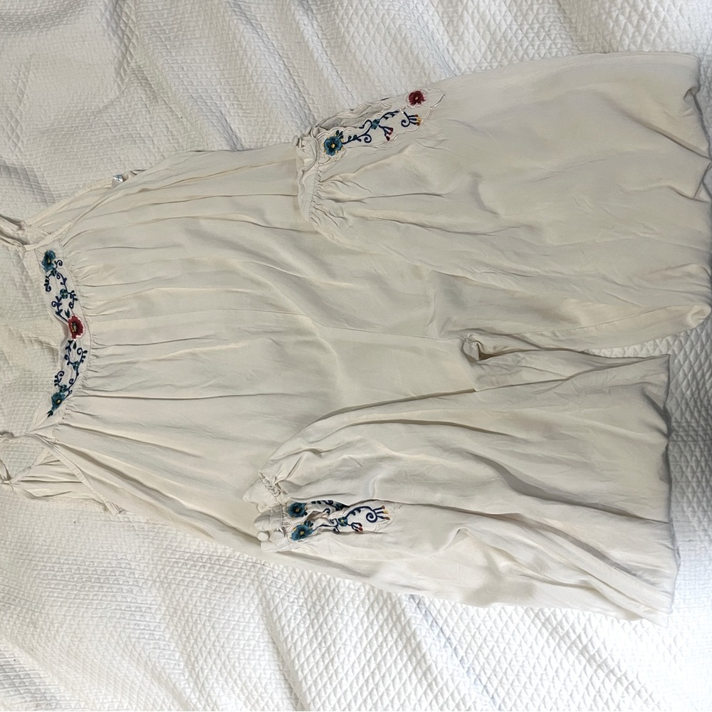 Fillyboo Cream Embroidered Jumpsuit with Blue & Red Accents